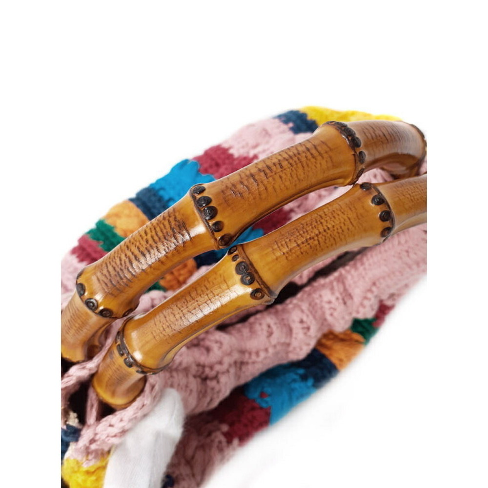 Gucci Horsebit wool Tote bag 1955 multicolour striped Pink bamboo - Picture 8 of 9